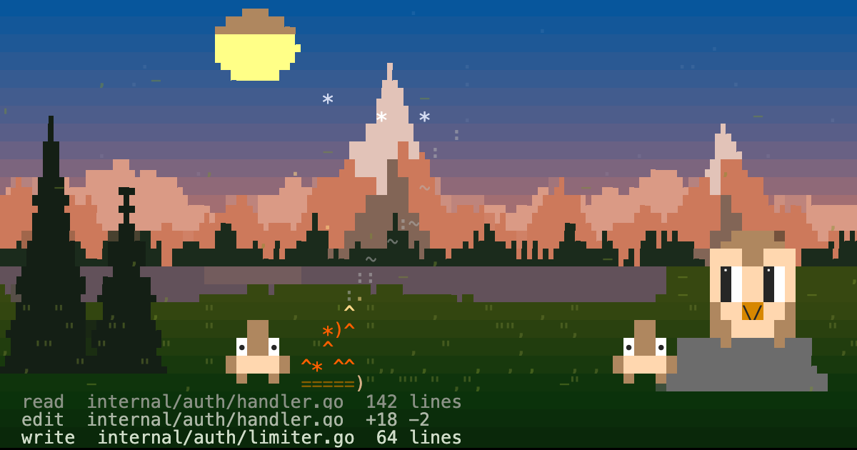 I made cozy ASCII scenes that show what my AI coding agent is doing while I wait